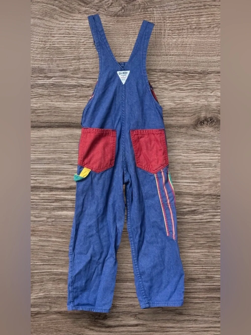 Vintage Oshkosh Overalls Jeans Red Yellow Green Made in USA SZ 5
